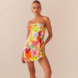 Peppermayo Exclusive - Skyscrapers Linen Mini Dress - Blurred Blossom